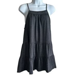 Y2K GiGiO Women Tunic Top M Black Silver Metallic Tiered Tank Festival Rave